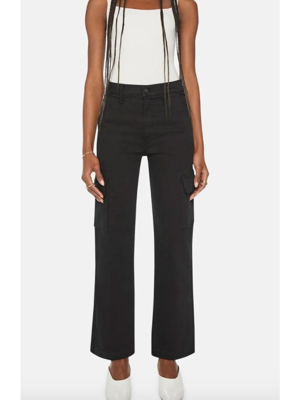 MOTHER The Straight Up Rambler Cargo Skimp Pitch Black Jeans Size 26